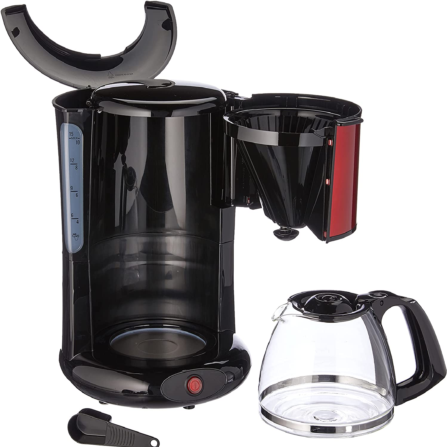 Filterkaffeemaschine Subito | Glaskanne | 10-15 Tassen | Automatische Abschaltfunktion | Edelstahl | Rot/ Schwarz