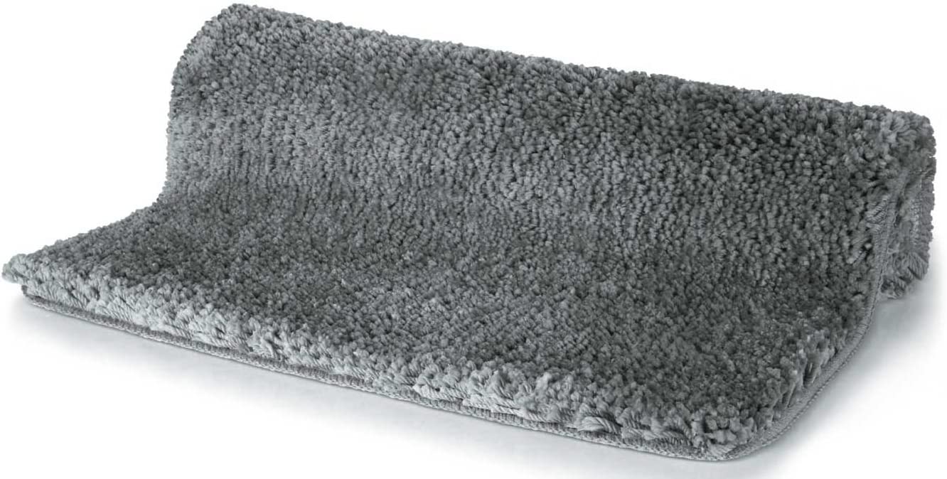 Badteppich Badematte Duschvorleger Mikrofaser Hochflor | flauschig | rutschhemmend | geeignet für Fußbodenheizung | 55x65 cm | Grau