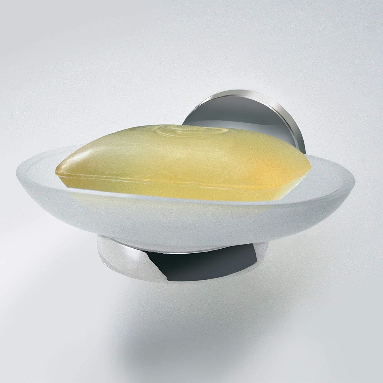 Ablageschale VISION, Seifenschale mit verchromtem Halter, Seifenhalter aus Glas (Farbe: Silber/Milchig), Menge: 1 Stück