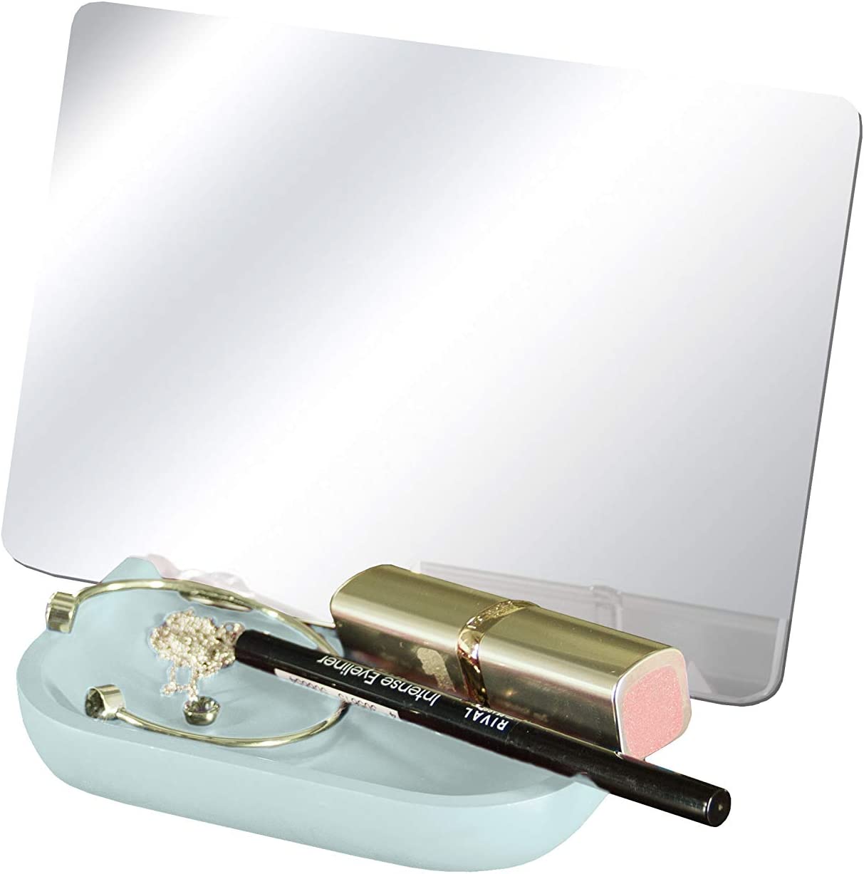 Kosmetikspiegel Tray Mirror Opal, Maße ca. 12 x 17,3 cm, Glas/Polyresin