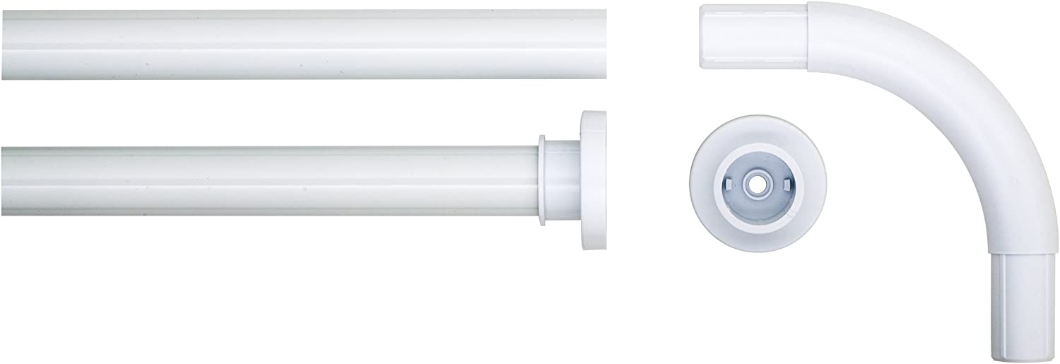 Winkel Duschvorhangstange, Aluminium, Farbe: weiß, Durchmesser 28 mm, 90 x 90 cm