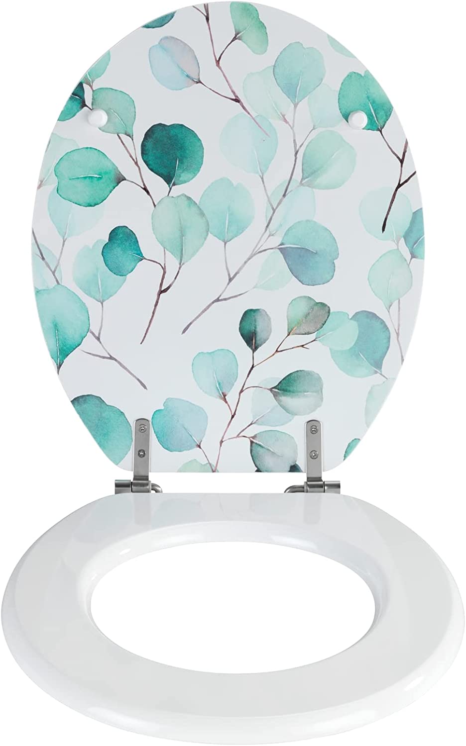 WC-Sitz Pioppo, Toilettensitz aus MDF, FSC® zertifiziert, mit schwerer rostfreier Edelstahl-Befestigung und Deckel mit ansprechendem Blätter-Motiv in Grün-Tönen, (B x T): 35,5 x 42,5 cm
