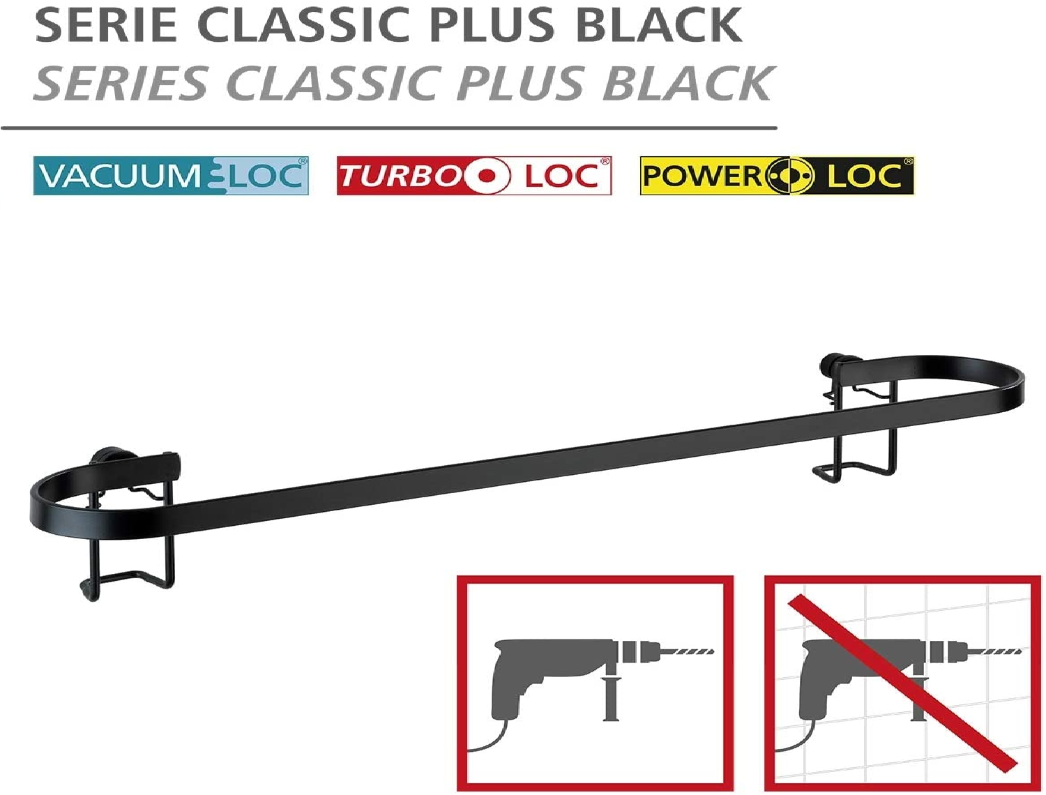 Handtuchstange Classic Plus Black - Handtuchhalter, Badetuchstange mit hochwertigem Rostschutz, Stahl, 45 x 7.5 x 10 cm, Schwarz