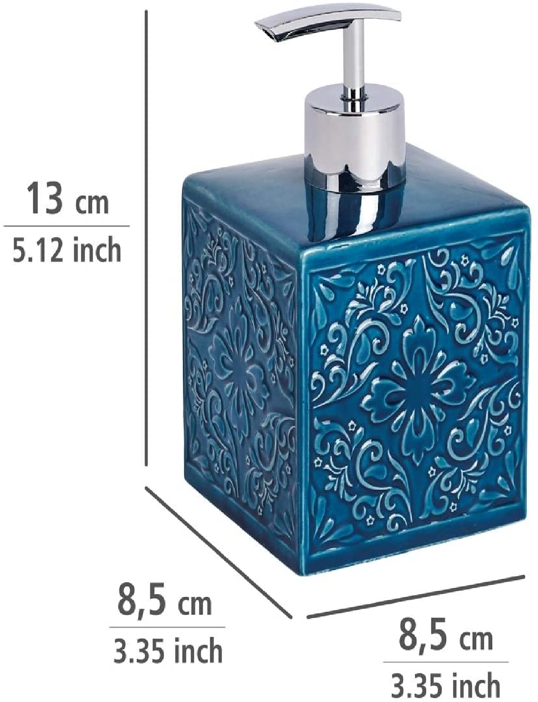 Seifenspender Cordoba Blau Keramik - Flüssigseifen-Spender, Spülmittel-Spender Fassungsvermögen: 0.5 l, Keramik, 8.5 x 13 x 8.5 cm, Blau