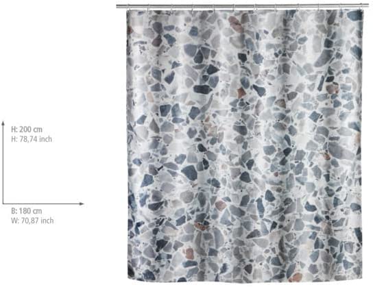 Duschvorhang Terrazzo, Textil-Vorhang fürs Badezimmer, mit Ringen zur Befestigung an der Duschstange, waschbar, wasserabweisend, 180 x 200 cm