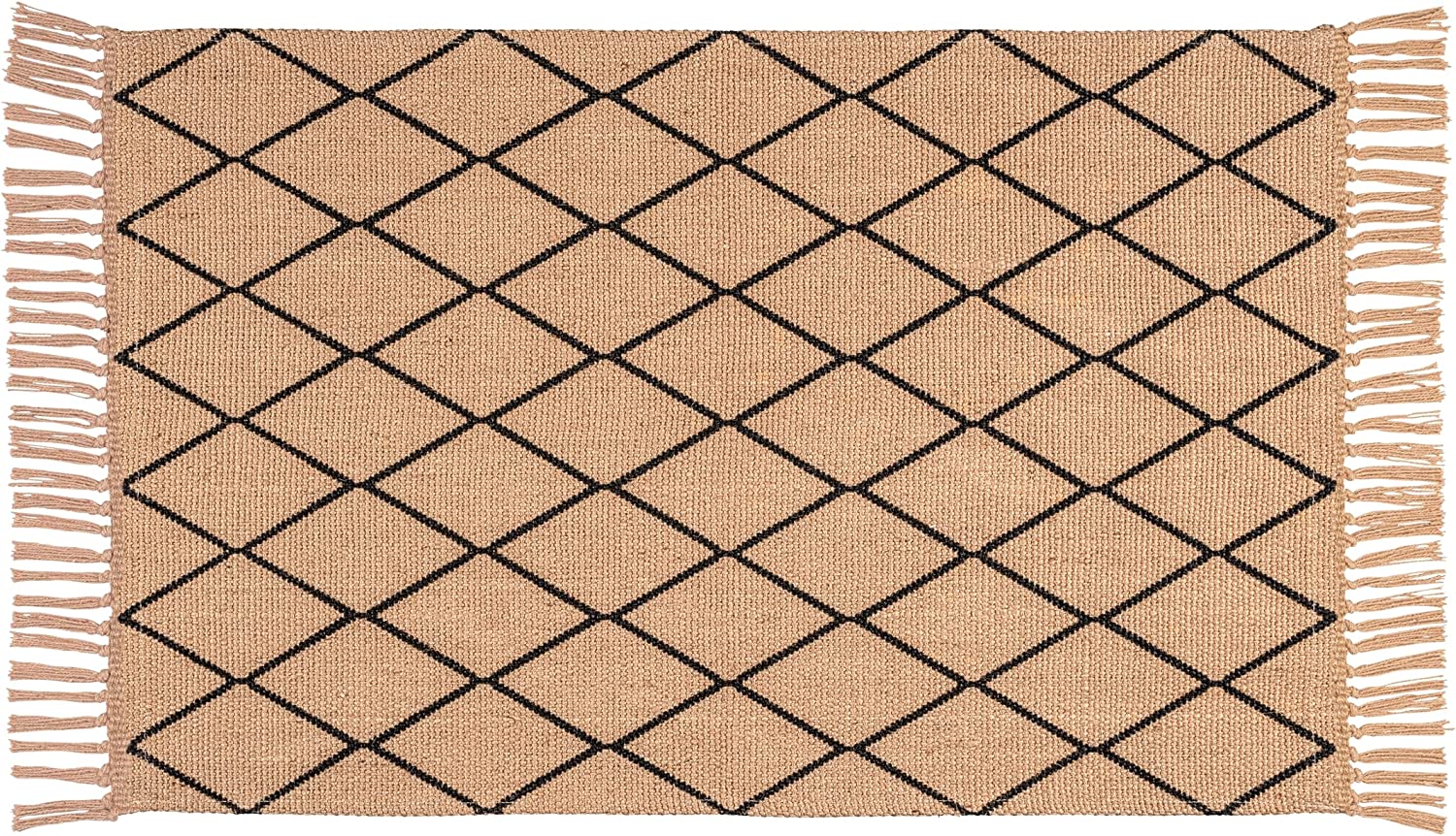 Badematte Calama, Bad-Teppich aus nachhaltigen Naturfasern (100% Jute) mit Rauten-Muster und Fransen als Duschvorleger oder dekorativer Teppich, recycelbar, (B x T): 50 x 80 cm, Natur