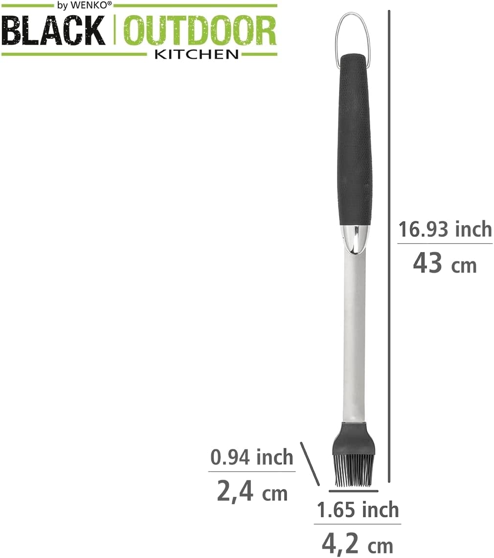 Silikonpinsel BBQ, Black Outdoor Kitchen Grill-Pinsel aus schwarzem Silikon & rostfreiem Edelstahl mit hitzebeständigem Haltegriff aus TPR Kunststoff, spülmaschinengeeignet, 4,2 x 43 x 2,4 cm