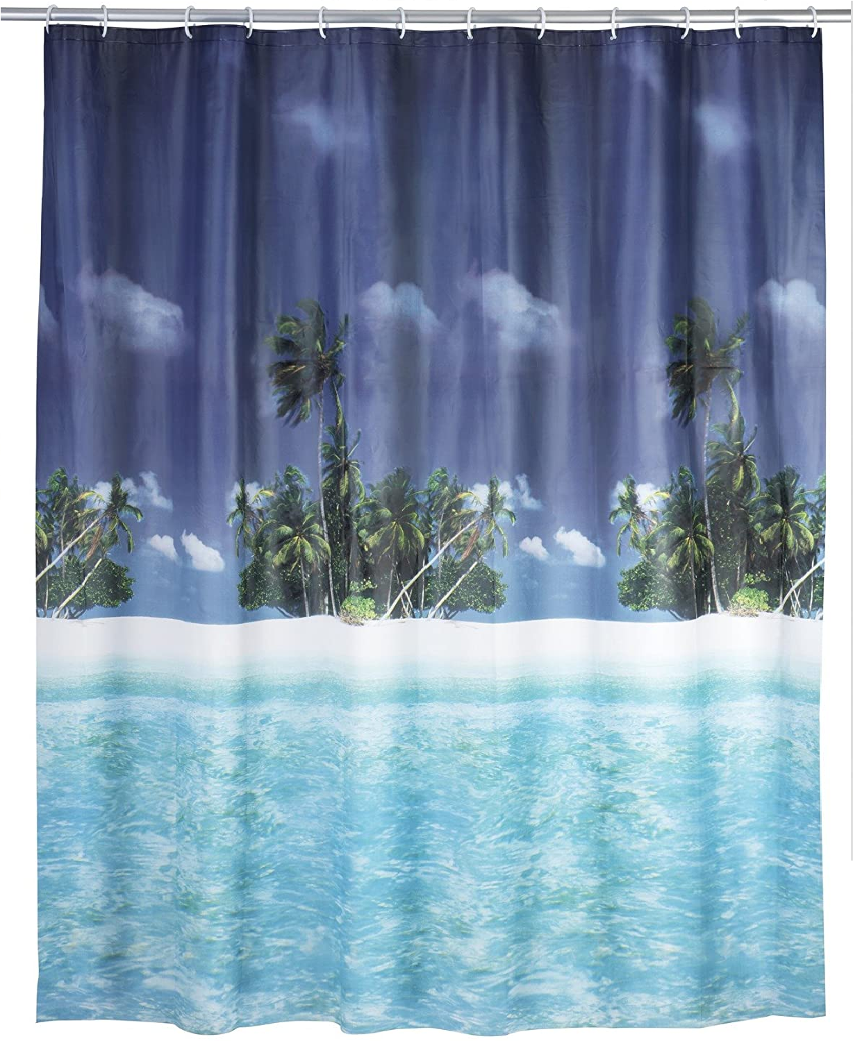Duschvorhang Palmenstrand - wasserdicht, pflegeleicht, Polyethylen-Vinylacetat, 180 x 200 cm, Mehrfarbig
