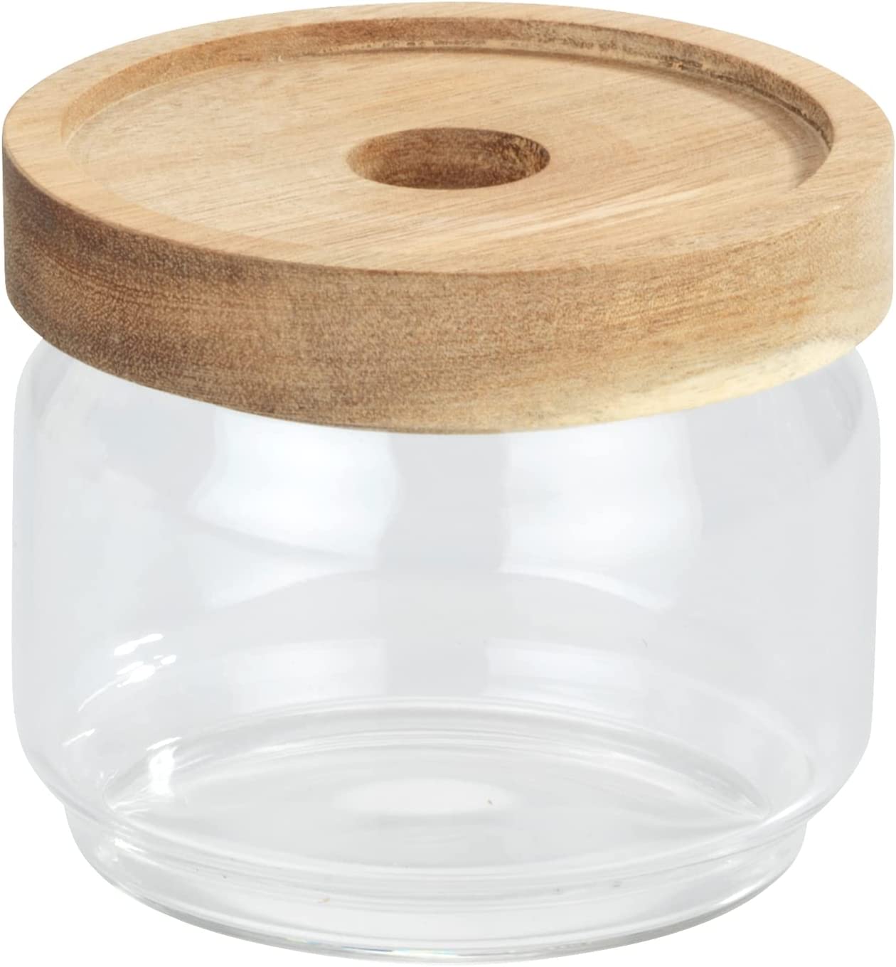 Aufbewahrungsdose Vido, 300 ml, transparente Vorratsdose aus Glas versehen mit einem luftdich verschließbaren Deckel aus Akazienholz, FSC® zertifiziert, platzsparend stapelbar, Ø 9 x 7,5 cm