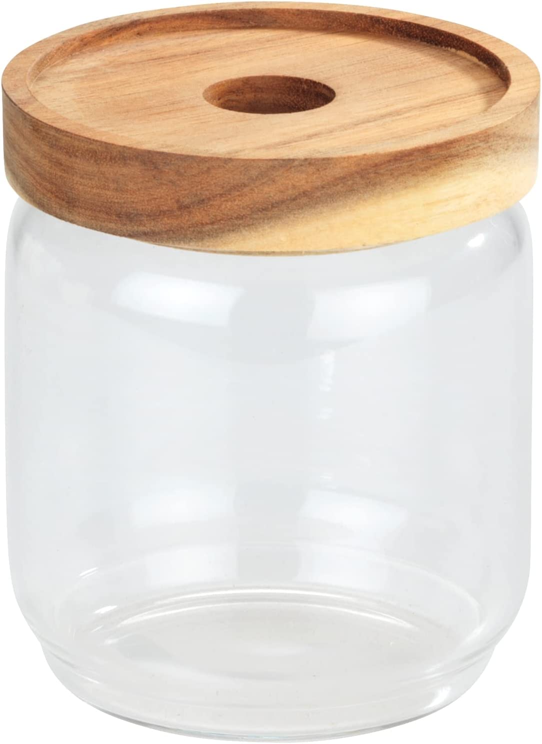Aufbewahrungsdose Vido, 450 ml, transparente Vorratsdose aus Glas versehen mit einem luftdich verschließbaren Deckel aus Akazienholz, FSC® zertifiziert, platzsparend stapelbar, Ø 9 x 10,5 cm