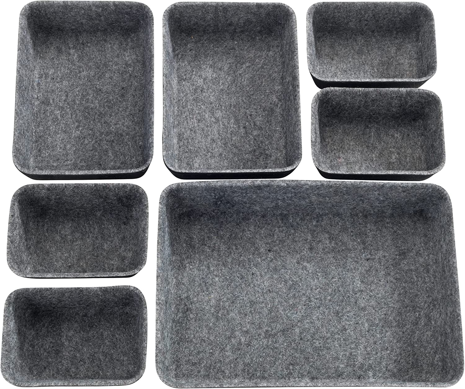 Schubladen Organizer Filz, 7-teiliger Aufbewahrungshelfer für Schubladen aus recyceltem Polyesterfilz, viele Kombinationen möglich durch Boxen in 3 verschiedenen Größen, Schwarz/Grau