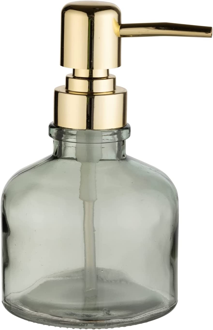 Seifenspender Atessa Mint, zierlicher Pumpspender aus Glas mit goldenem Pumpkopf, nachfüllbar mit bis zu 200 ml Flüssigseife, kleiner Seifendosierer ideal für das Waschbecken im Bad, Ø 8 x 14 cm