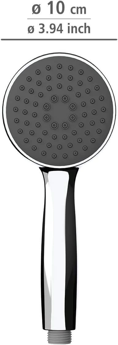 Duschkopf Basic Grau, langlebige Universal-Handbrause, praktische Duschbrause mit Regenwasserstrahl, einfache Kalkreinigung, hochwertiger Kunststoff verchromt, Ø 10 cm