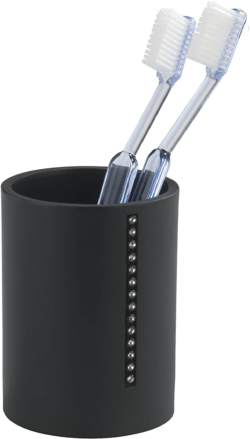 Diamond Schwarz Zahnputzbecher-/ Zahnbürstenhalter, für Zahnbürste und Zahnpasta, mit Strass-Steinen, 7,3 x 10 x 7,3 cm, Schwarz