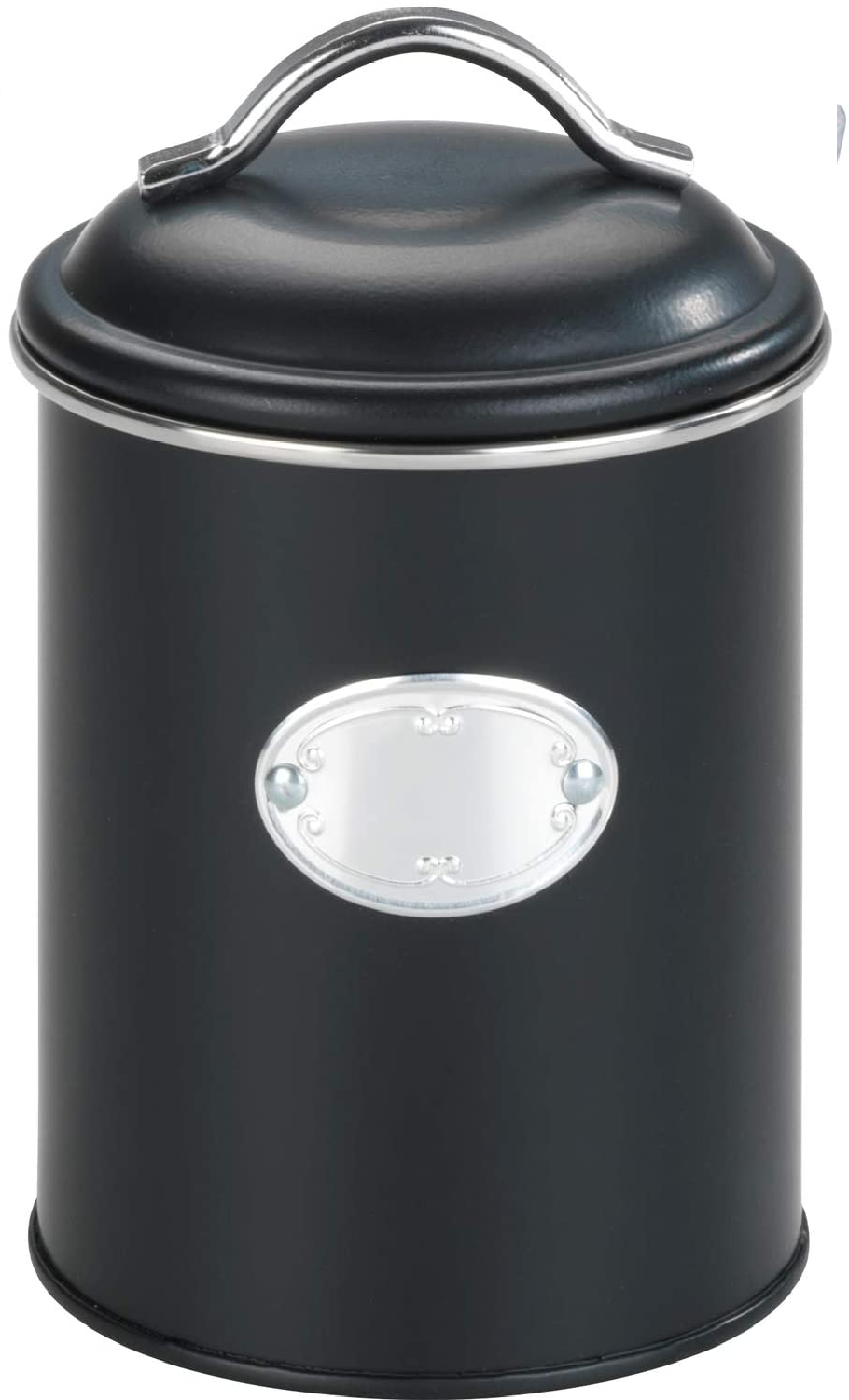 Aufbewahrungsdose Nero, 1 Liter, Frischhaltedose zur luftdichten Aufbewahrung von Lebensmitteln, wasserdicht, aus lackiertem Metall mit Applikation, Retro-Design, Ø 11,5 x 16,5 cm, Schwarz
