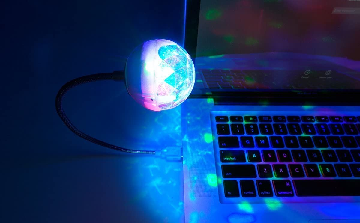 Audio Party Ball USB - Mini USB betriebene Discokugel Led Party Lampe, synchron im Takt zur Musik – Perfekt für Laptop, Fernseher, Lautsprecher, Musikanlage, Soundanlage, Soundbox