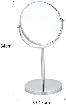 Vergrößerungs-Tischspiegel in Silber, rostfreier Kosmetikspiegel verchromt, robuster Badezimmerspiegel mit 3- und 1-facher Vergrößerung, Rasierspiegel rund im Durchschnitt ca. 17 cm