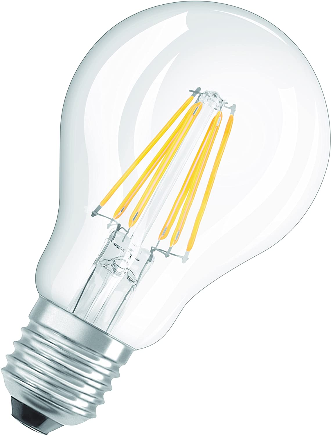 LED Base Classic A Lampe, in Kolbenform mit E27-Sockel, nicht dimmbar, Ersetzt 60 Watt, Filamentstil Klar, Warmweiß - 2700 Kelvin, 3er-Pack [Energieklasse E]
