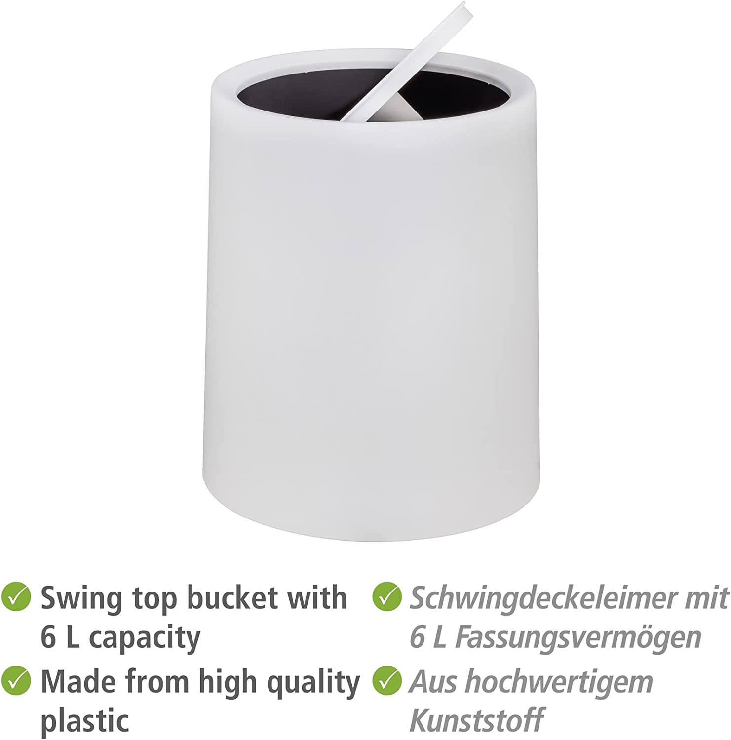 Schwingdeckeleimer Atri Weiß, Mülleimer mit Schwingdeckel, 6 l, Kunststoff, 21 x 25,5 x 21 cm