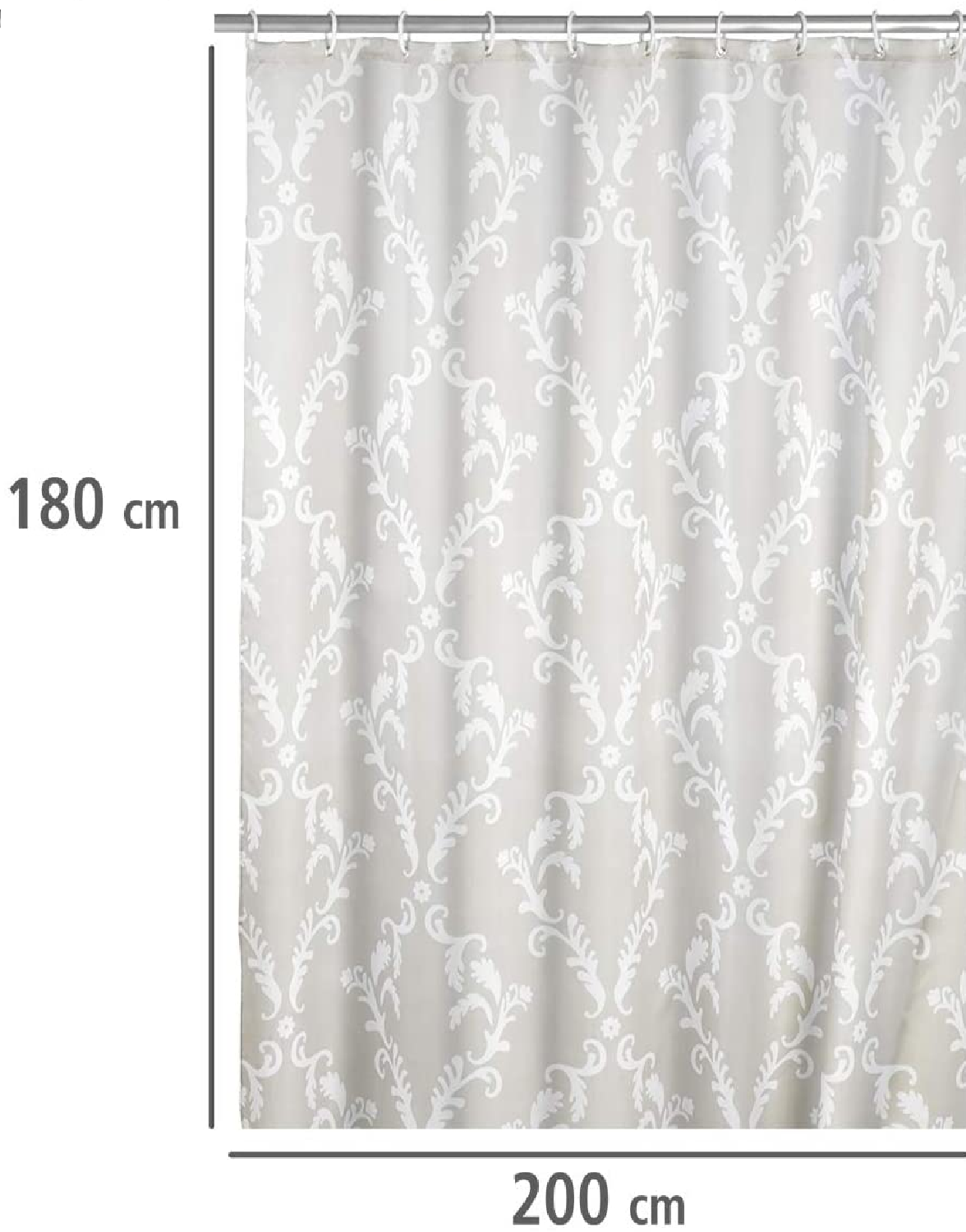 Anti-Schimmel Duschvorhang Baroque, Textil-Vorhang mit Antischimmel Effekt fürs Badezimmer, waschbar, wasserabweisend, mit Ringen zur Befestigung an der Duschstange, 180 x 200 cm