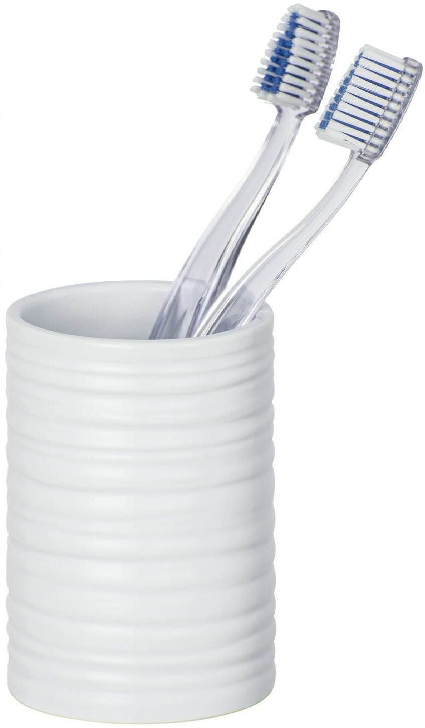 Zahnputzbecher Mila Weiß Keramik - Zahnbürstenhalter für Zahnbürste und Zahnpasta, Keramik, 6.5 x 10.5 x 6.5 cm, Weiß
