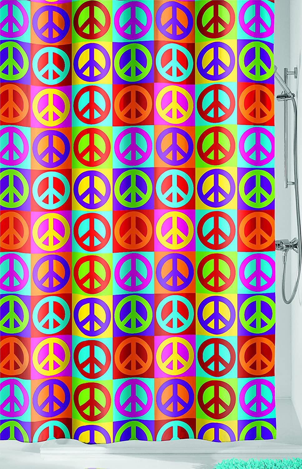 Peace Duschvorhang, Polyester, Multicolor, 180 x 200 x 0.2 cm
