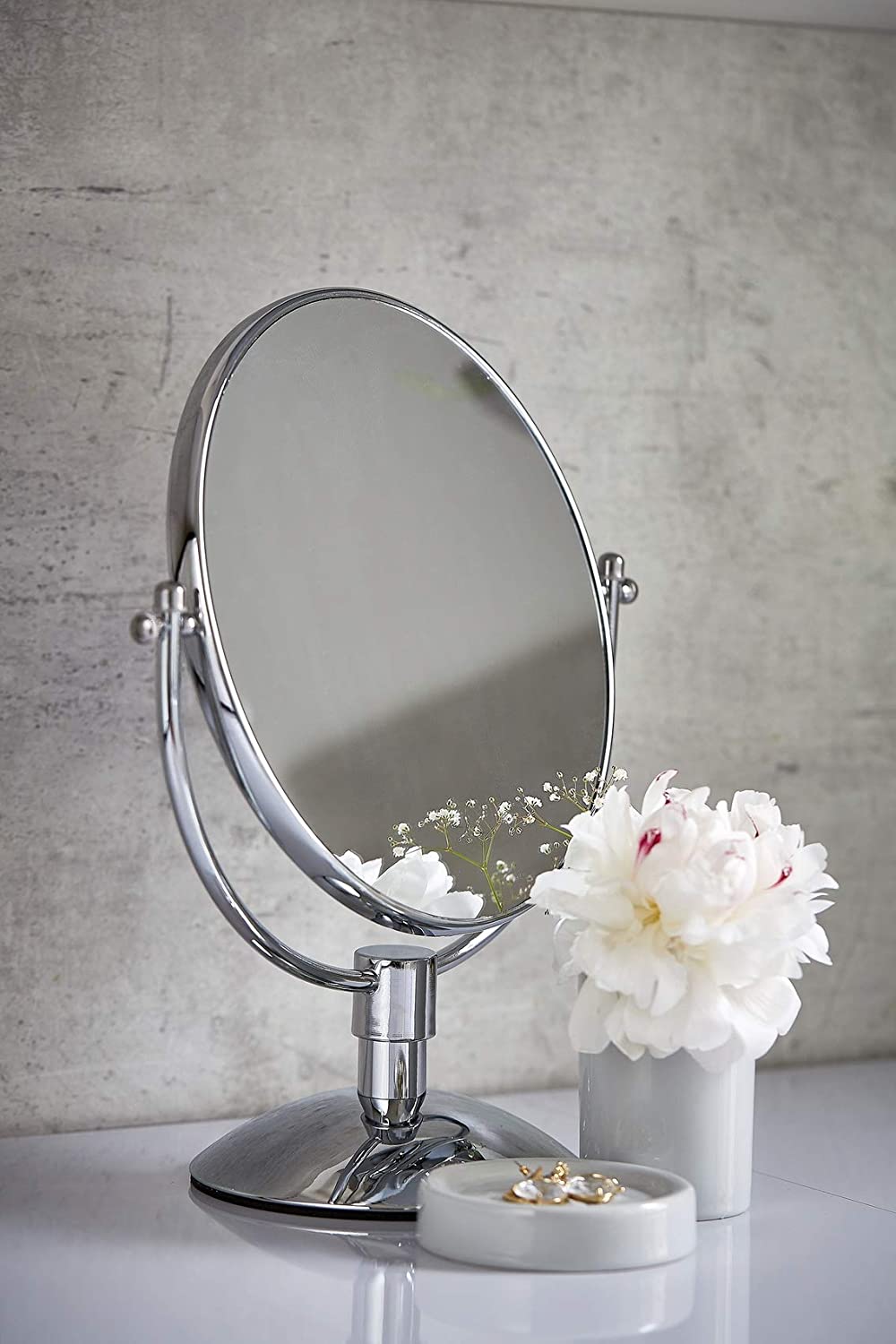 Kosmetikspiegel Grando - Standspiegel, Stahl, 33 x 37 x 17 cm, Chrom