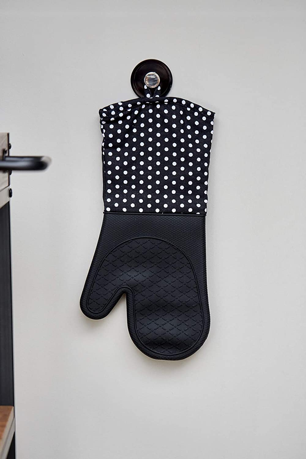 Topfhandschuhe mit Handflächen aus Silikon, 1 Paar, praktischer Küchenhelfer, auch als Grillhandschuh verwendbar, hitzebeständig, 18,5 x 37,5 cm, Schwarz