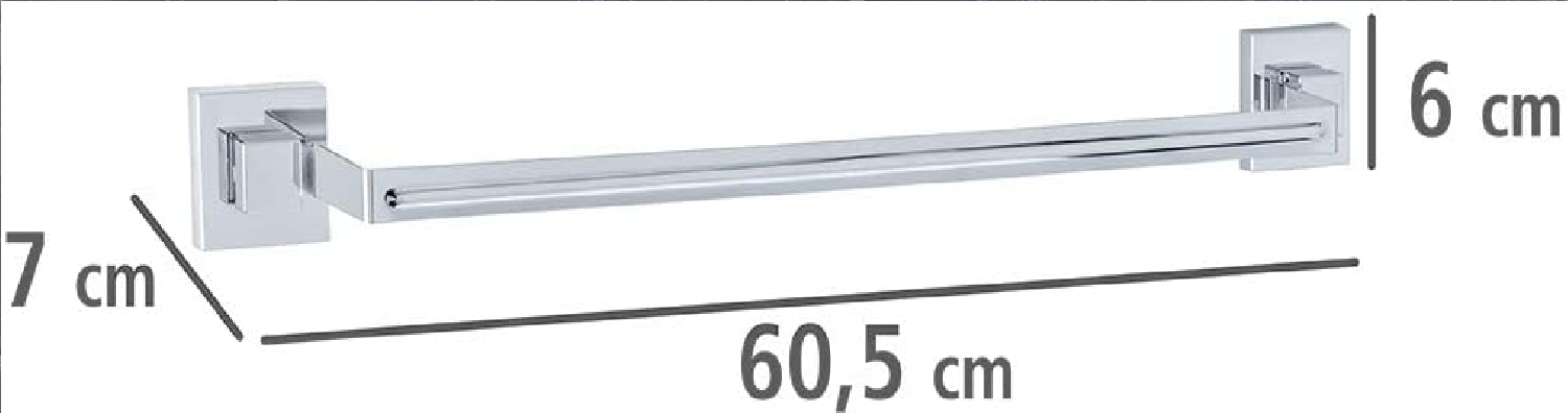 Vacuum-Loc® Badetuchstange Uno Quadro Edelstahl - Badetuchständer, Handtuchstange, Edelstahl rostfrei, 60.5 x 6 x 5 cm, Glänzend