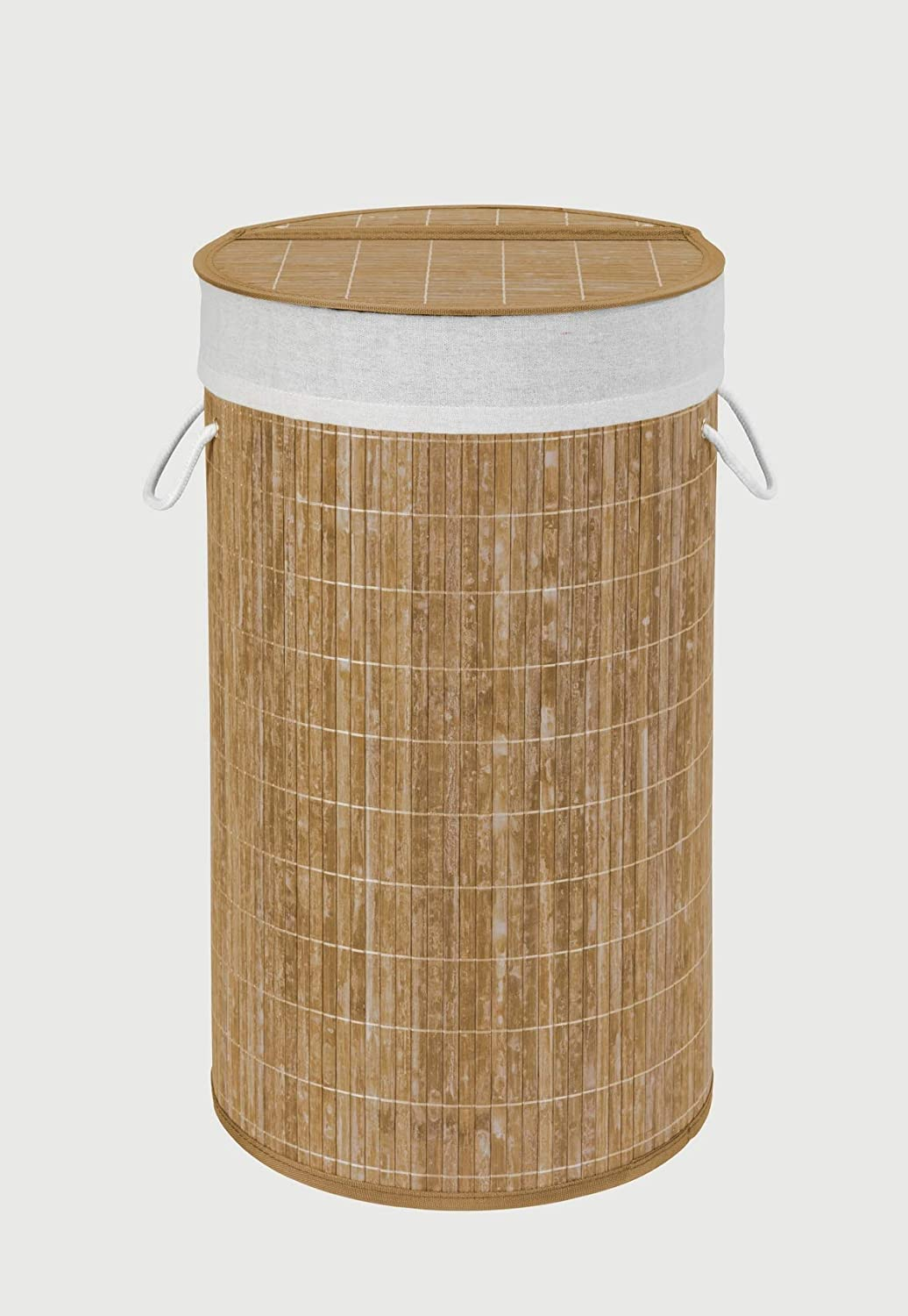 Wäschetruhe Bamboo Weiß - Wäschekorb, mit Wäschesack, Bambus, 35 x 60 x 35 cm, Weiß