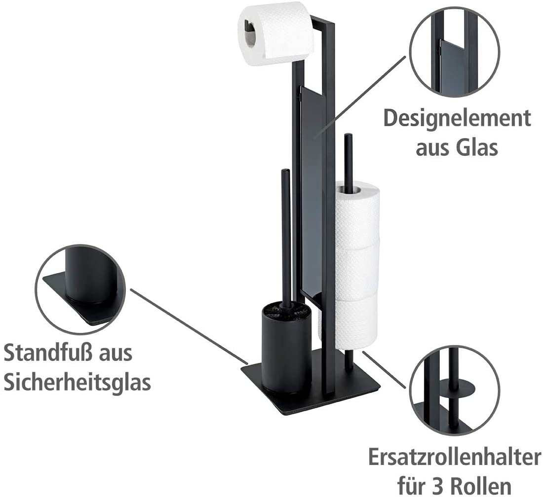 Stand WC-Garnitur Rivalta Schwarz matt - WC-Bürstenhalter, Stahl, 18 x 70 x 23 cm, Schwarz
