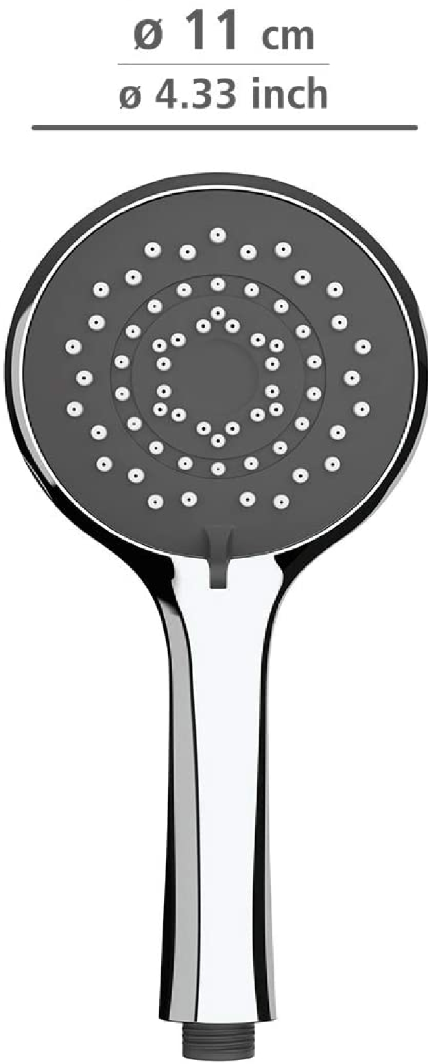 Duschkopf Watersaving Grau Ø 11 cm, Universal-Handbrause, Duschbrause mit Wasserspar-System und 5 Strahlarten
