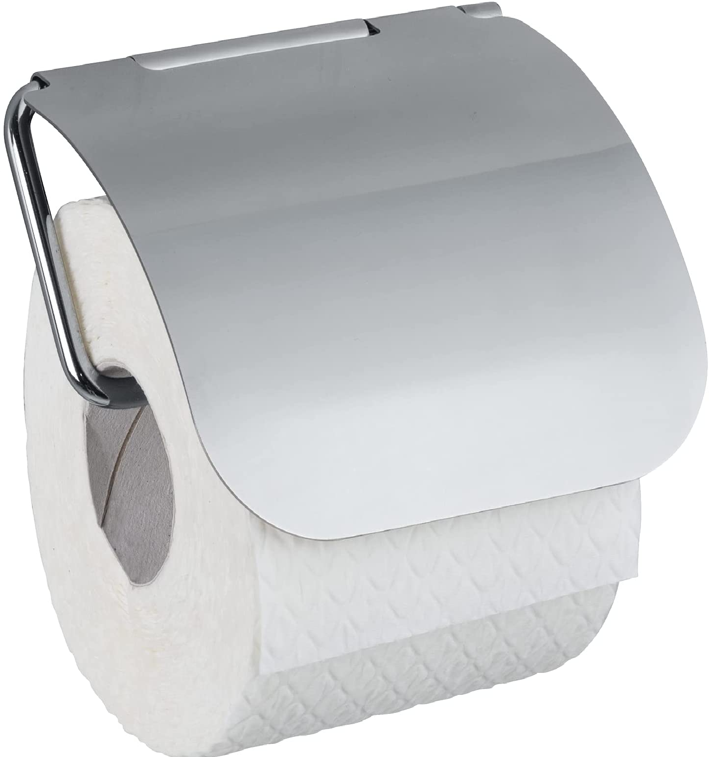 Toilettenpapierhalter mit Deckel Osimo, WC-Rollenhalter, Befestigen ohne bohren, sicherer Halt durch statische Haftung auf glatten, luftundurchlässigen Flächen, 13 x 13,5 x 3 cm
