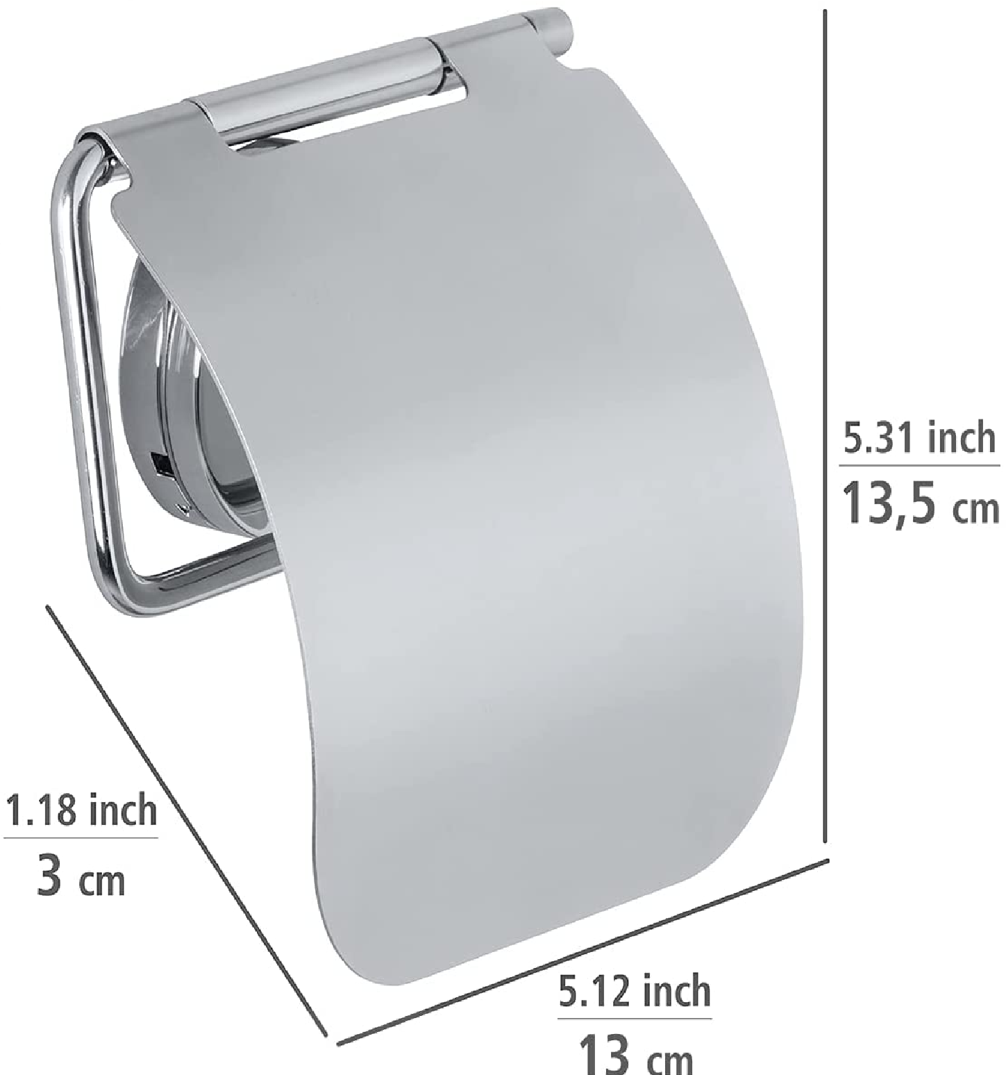 Toilettenpapierhalter mit Deckel Osimo, WC-Rollenhalter, Befestigen ohne bohren, sicherer Halt durch statische Haftung auf glatten, luftundurchlässigen Flächen, 13 x 13,5 x 3 cm