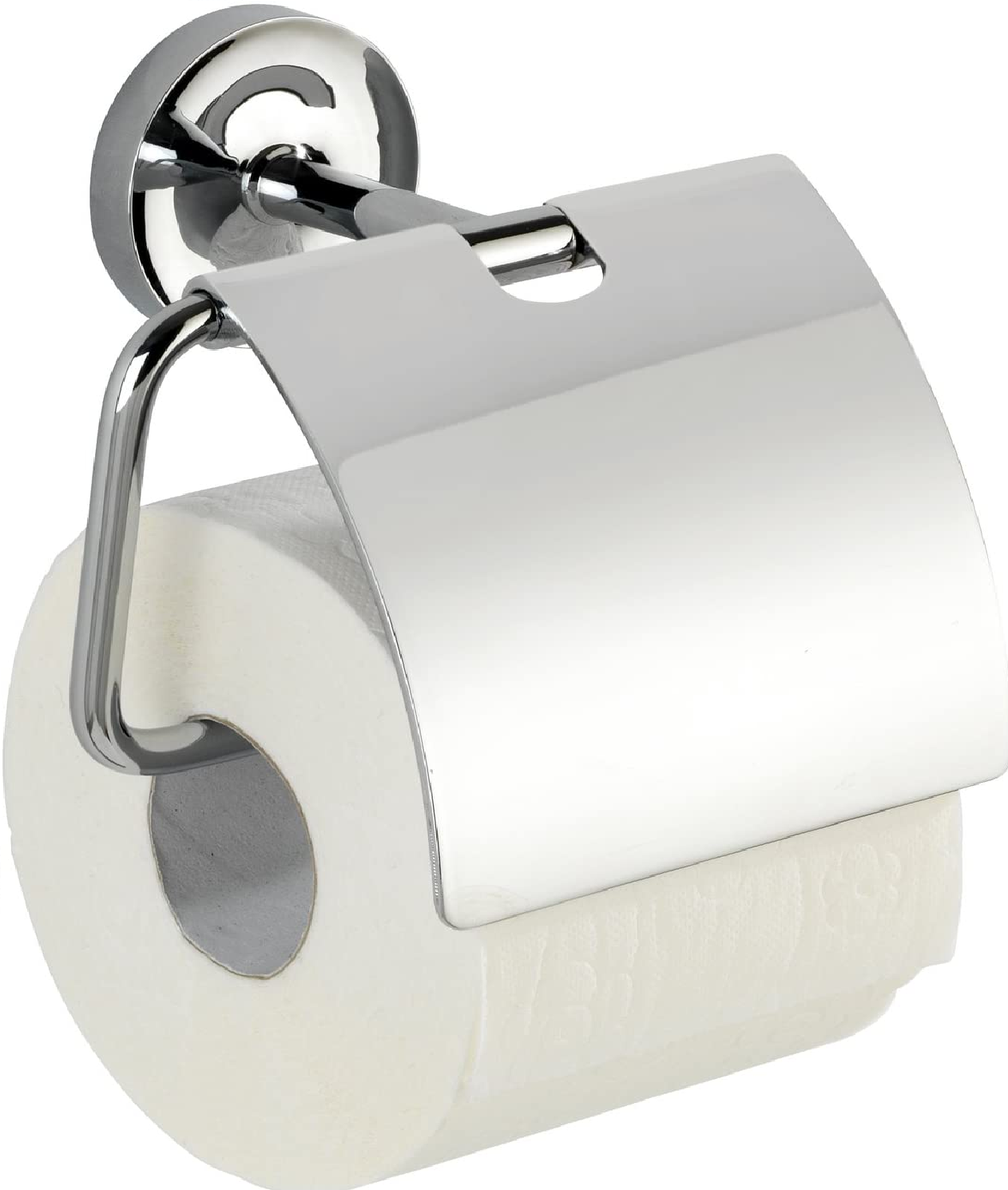 Toilettenpapierhalter mit Deckel Arcole - Papierrollenhalter, Befestigen ohne bohren, Kunststoff (ABS), 14.7 x 13.4 x 8 cm, Chrom