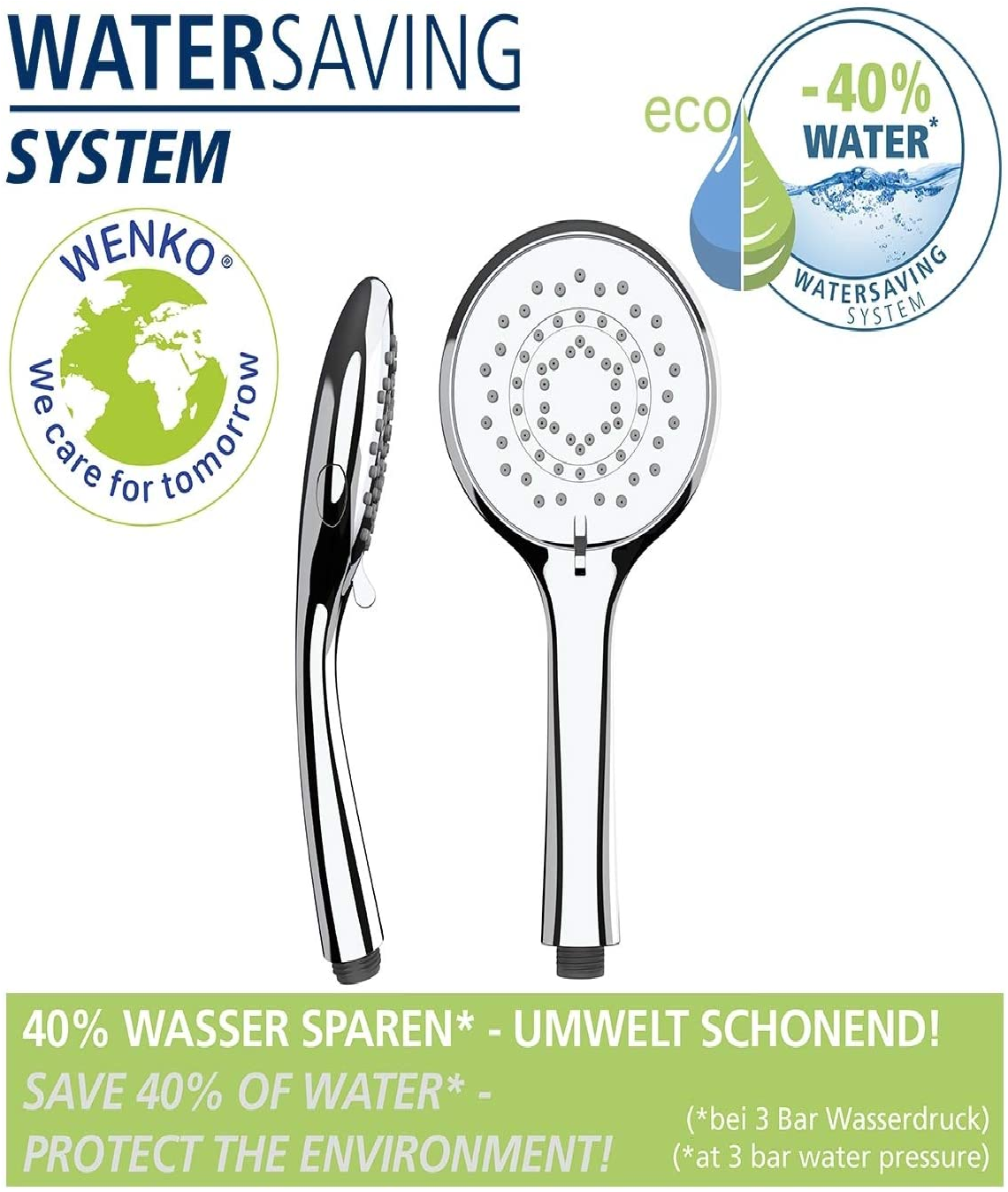 Duschkopf Watersaving Chrom Ø 11 cm, Universal-Handbrause, Duschbrause mit Wasserspar-System und 5 Strahlarten