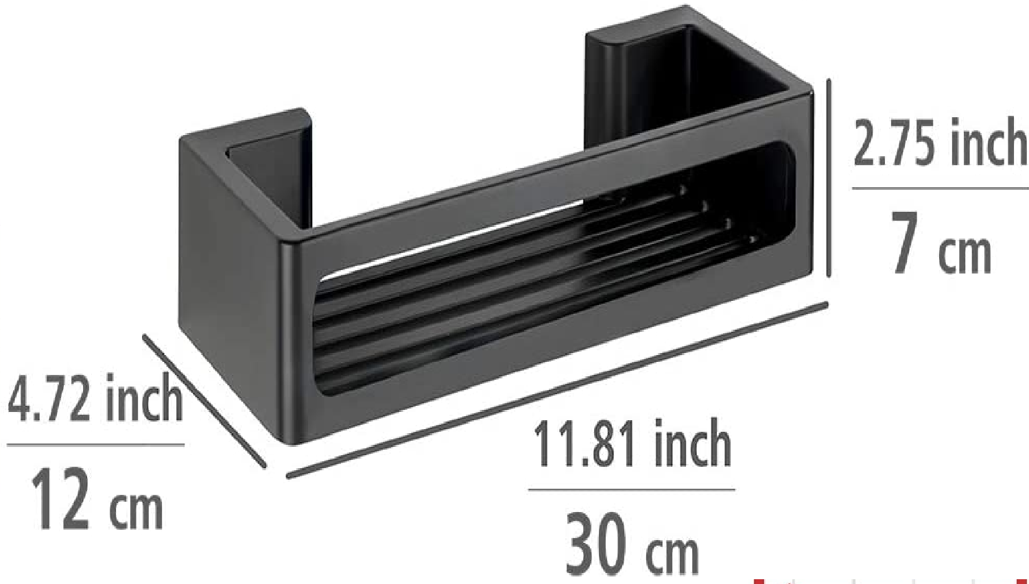 Wandablage Bralia Schwarz - Badezimmer-Regal, befestigen ohne bohren, Kunststoff (ABS), 30 x 8.5 x 12 cm, Schwarz