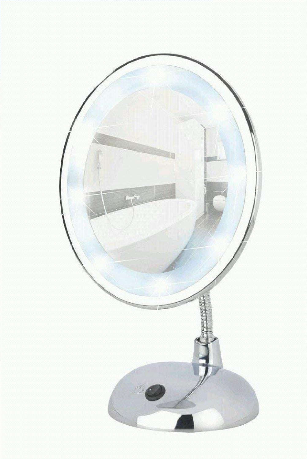 Kosmetikspiegel Style Chrom - Standspiegel, Kunststoff, 17.5 x 28 x 12 cm, Chrom LED