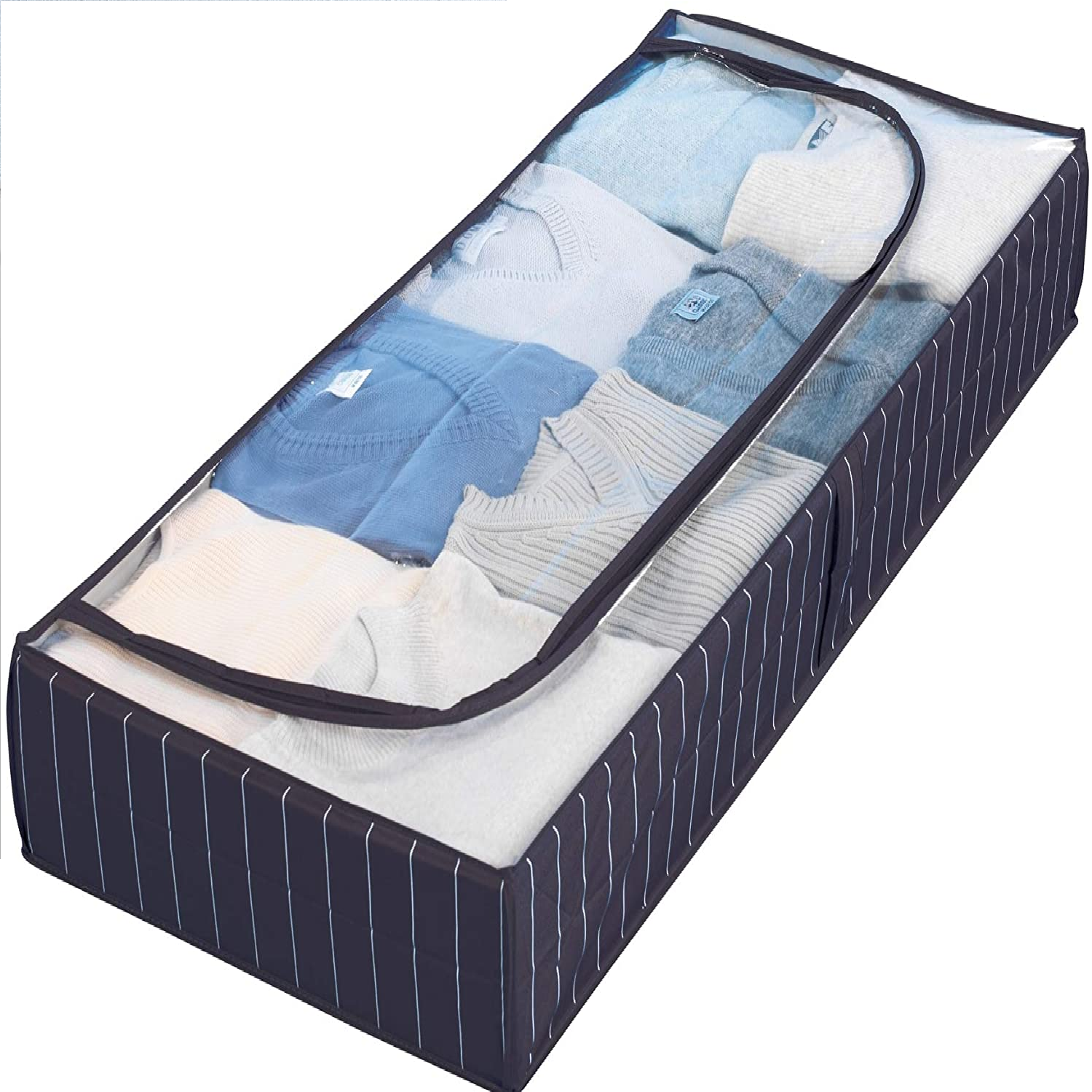 Unterbettkommode Comfort - Unterbett-Aufbewahrungstasche mit Sichtfenster, Polyethylen-Vinylacetat, 105 x 15 x 45 cm, Blau