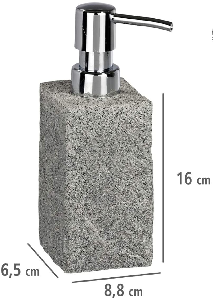 Seifenspender Granit, nachfüllbarer Seifendosierer für Badezimmer und Küche in Stein-Optik, Fassungsvermögen: 215 ml, 8,8 x 16 x 6,5 cm, Grau
