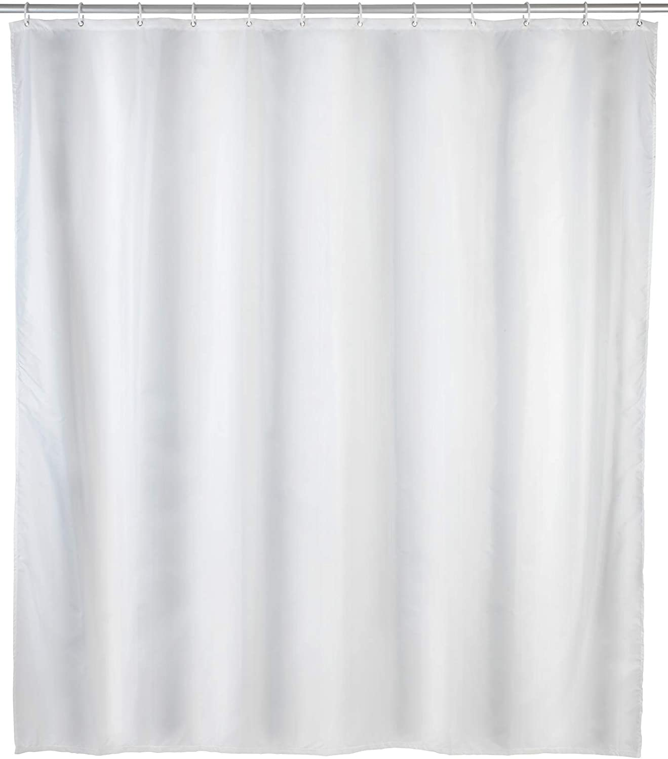 Anti-Schimmel Duschvorhang Uni White - Anti-Bakteriell, Textil, waschbar, wasserabweisend, schimmelresistent, mit 12 Duschvorhangringen, Polyester, 120 x 200 cm, Weiß